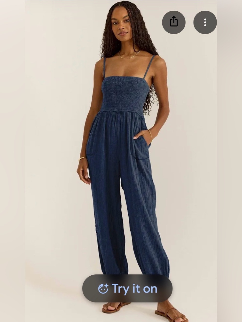 Z Supply Santos Smocked Gauze Jumpsuit in Blue Size XS